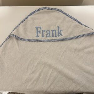 Personalized White Hooded Towel with Blue Trim